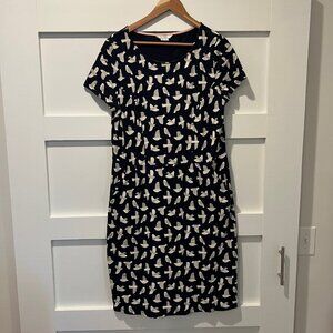 BODEN // Phoebe Cotton A-line Bird Print Navy Dress Sz 12R